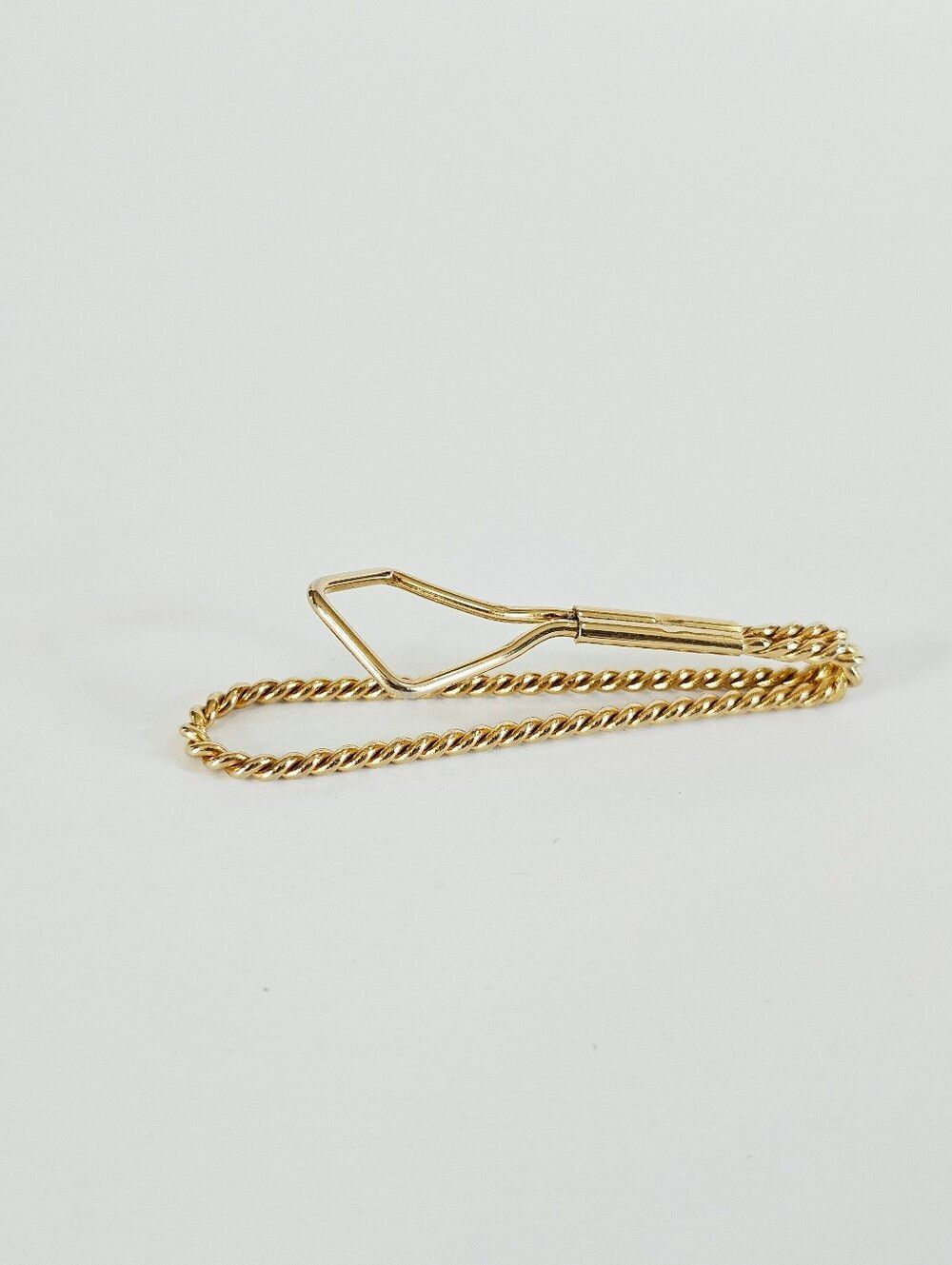 Vintage Polished Gold Tone Twist Detail Slide On Bar Tie Slide Clip - Money Clip